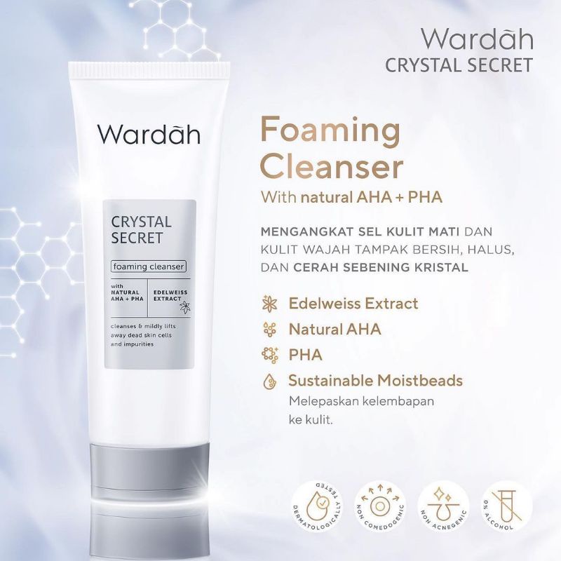 Wardah Crystal Secret Foaming Cleanser 100ml | Facial Wash with AHA + PHA | White Secret