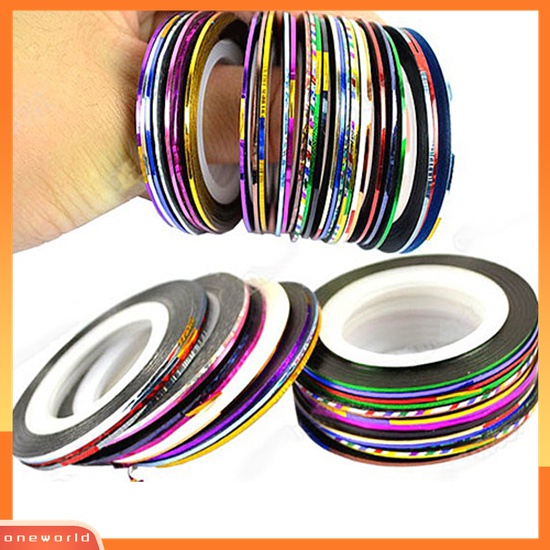 (ONWO) 10 Warna / Roll Stiker Tape Garis 20m Untuk Dekorasi Kutek UV Gel DIY