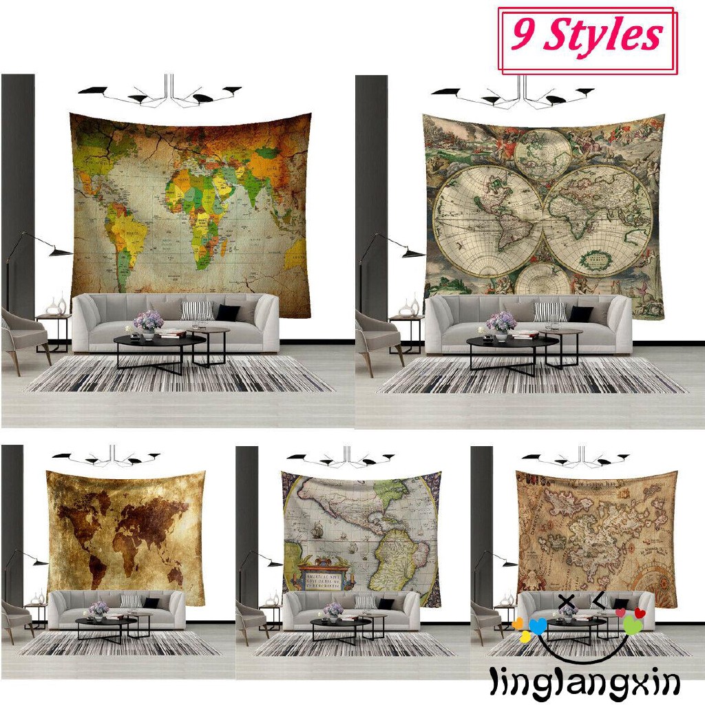 S Vintage Map Mural Tapestry Wall Decoration Wall Mounted World Map Blanket Wall Art Living Room Shopee Indonesia