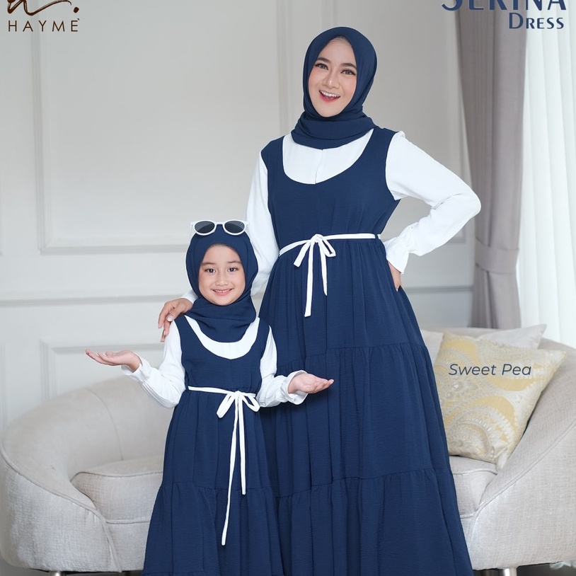 Gamis Couple Ibu Dan Anak Serina Dress By Hayme Maxi Dress Polos Wanita Dewasa Hijab Bahan Crinkle P