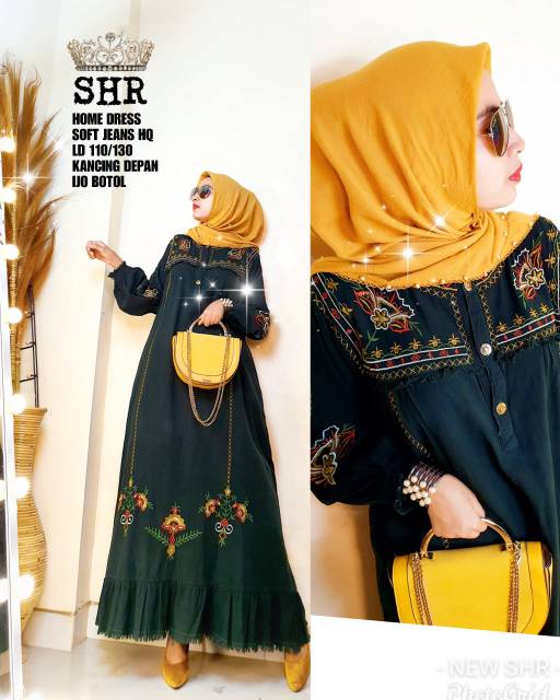 30 READY !!! ORI SHR !!! MAXY GAMIS SOFT JEANS BORDIR BUNGA BUSUI