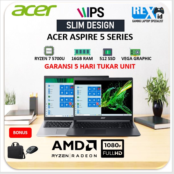 Laptop ACER ASPIRE 5 Ryzen 7 5700 16GB RAM FHD