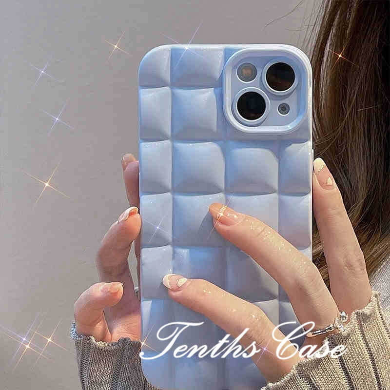 IPhone 13 12 11 Pro Max SE 2020 X Xr Xs Max 8 7 Plus Soft Case Pelindung Bentuk Persegi Tiga Dimensi Warna Biru Putih Untuk