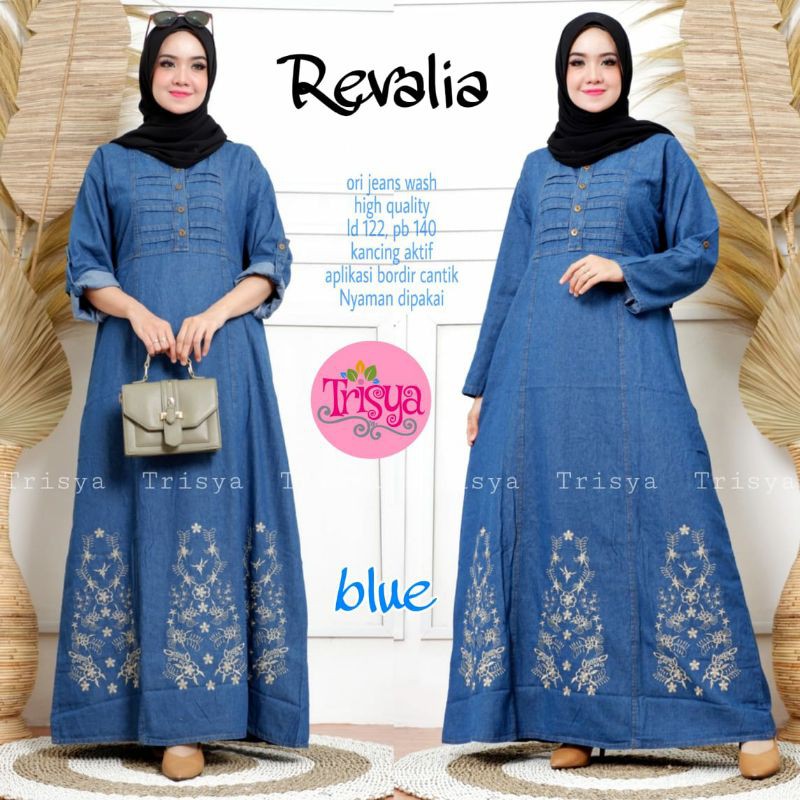 gamis jumbo bahan jeans wash. dress muslim bahan jeans wash by trisya