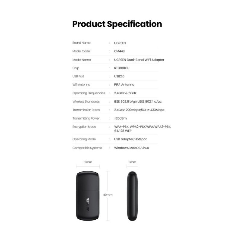 Ugreen Usb Wifi Adapter 2.4G &amp; 5G Network Card - Ugreen Dongle Wifi