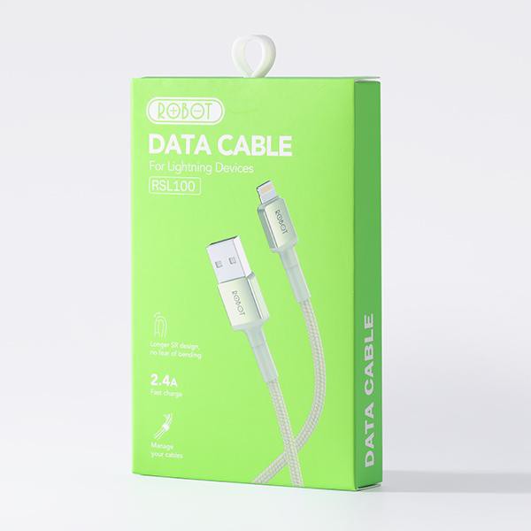 ROBOT RSL100 Kabel Cable Data Apple Ligtning To USB  Braided 2.4A 1M - Garansi Resmi 1 Tahun