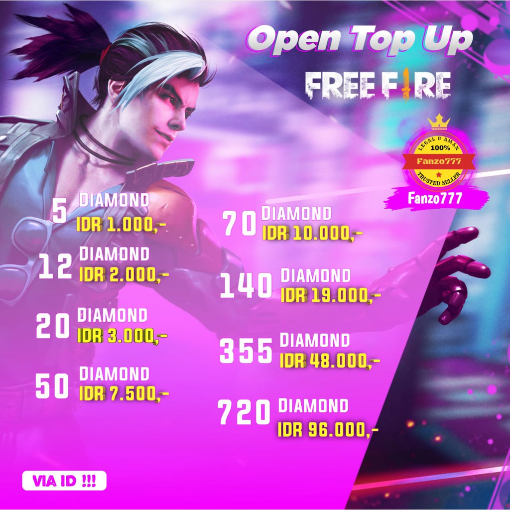 DIAMOND MURAH FREE FIRE TOP UP VIA ID GARENA FF BOOYAH Shopee