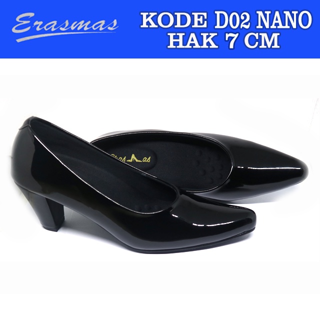 Sepatu PANTOFEL FORMAL KERJA DINAS D02 ERASMAS Hak Runcing 7 Cm