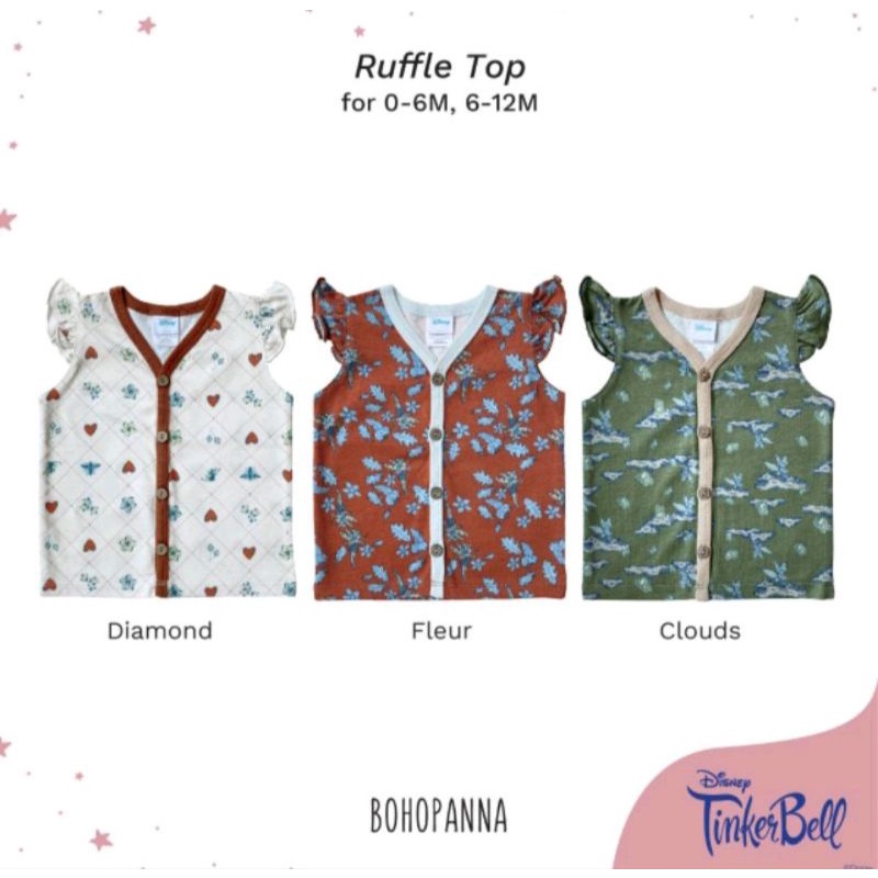 BOHOPANNA - Ruffle Top Motif Tinker Bell / Atasan Anak Perempuan