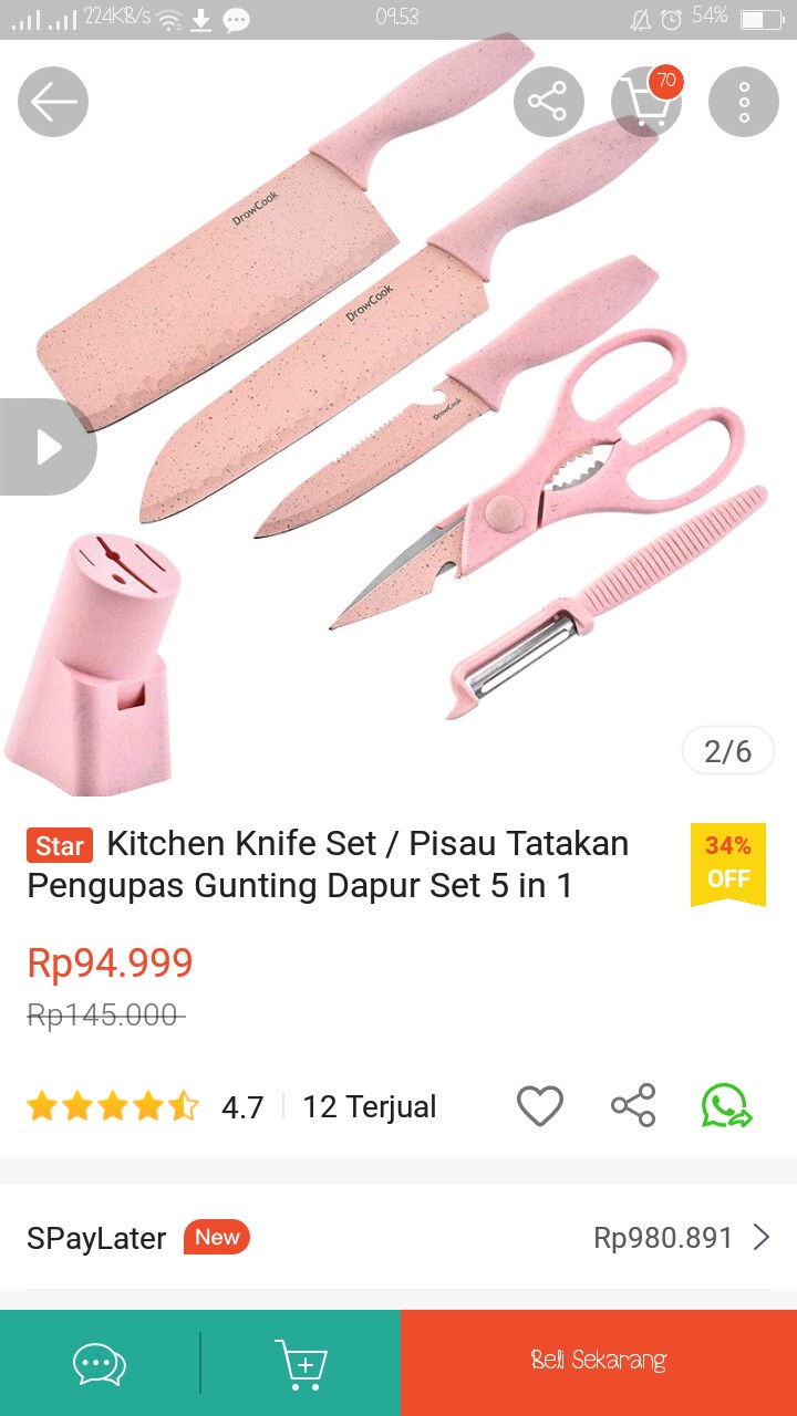 Kitchen Knife Set / Pisau Tatakan Pengupas Gunting Dapur Set 5 In 1