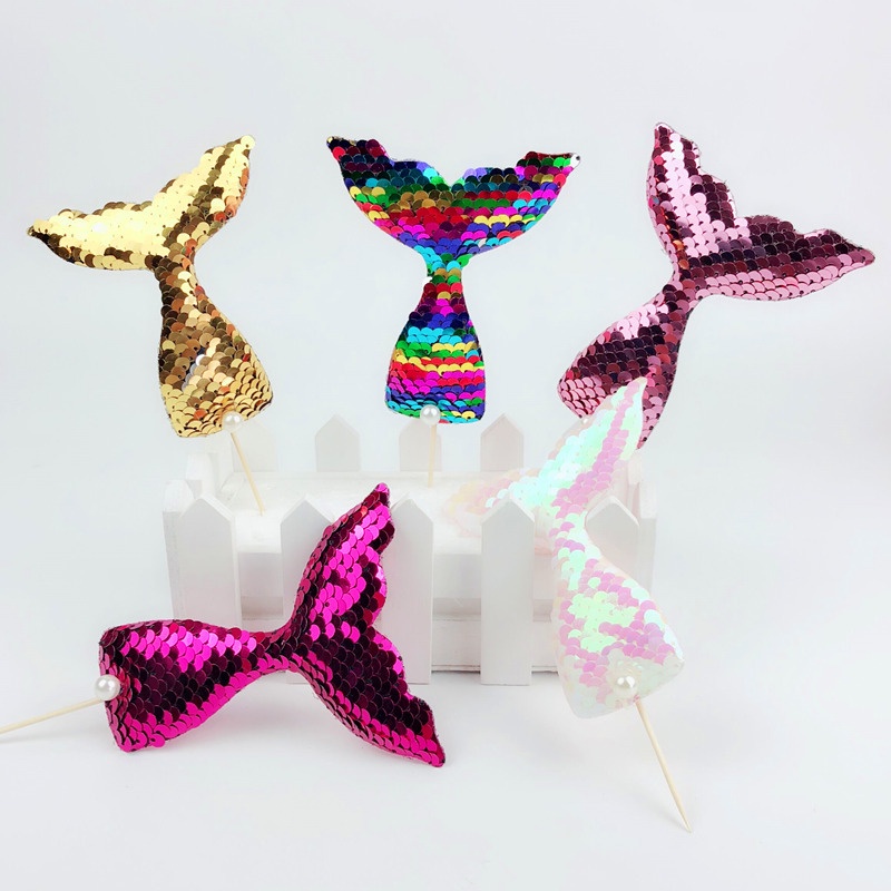 Topper Kue Bentuk Ekor Mermaid Aksen Glitter Untuk Dekorasi Pesta Ulang Tahun