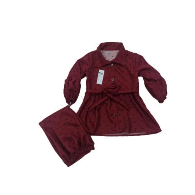 ( 4 - 9 TAHUN ) ONE SET ANAK SETELAN SYAKILA POLKADOT FULL KANCING