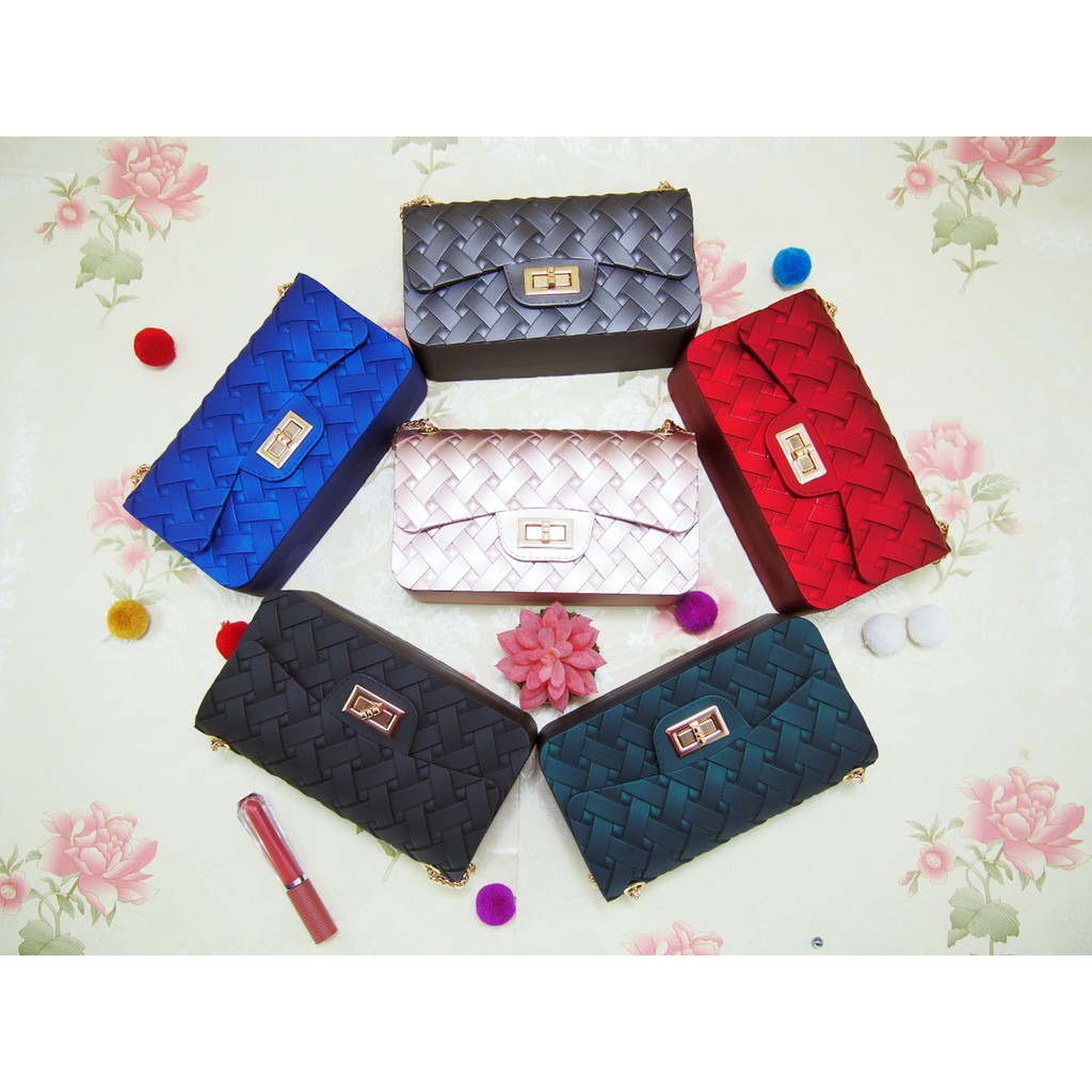 [Import] #1812 Tas Jelly tas tangan selempang wanita motif anyaman hand bag sling bag cewe