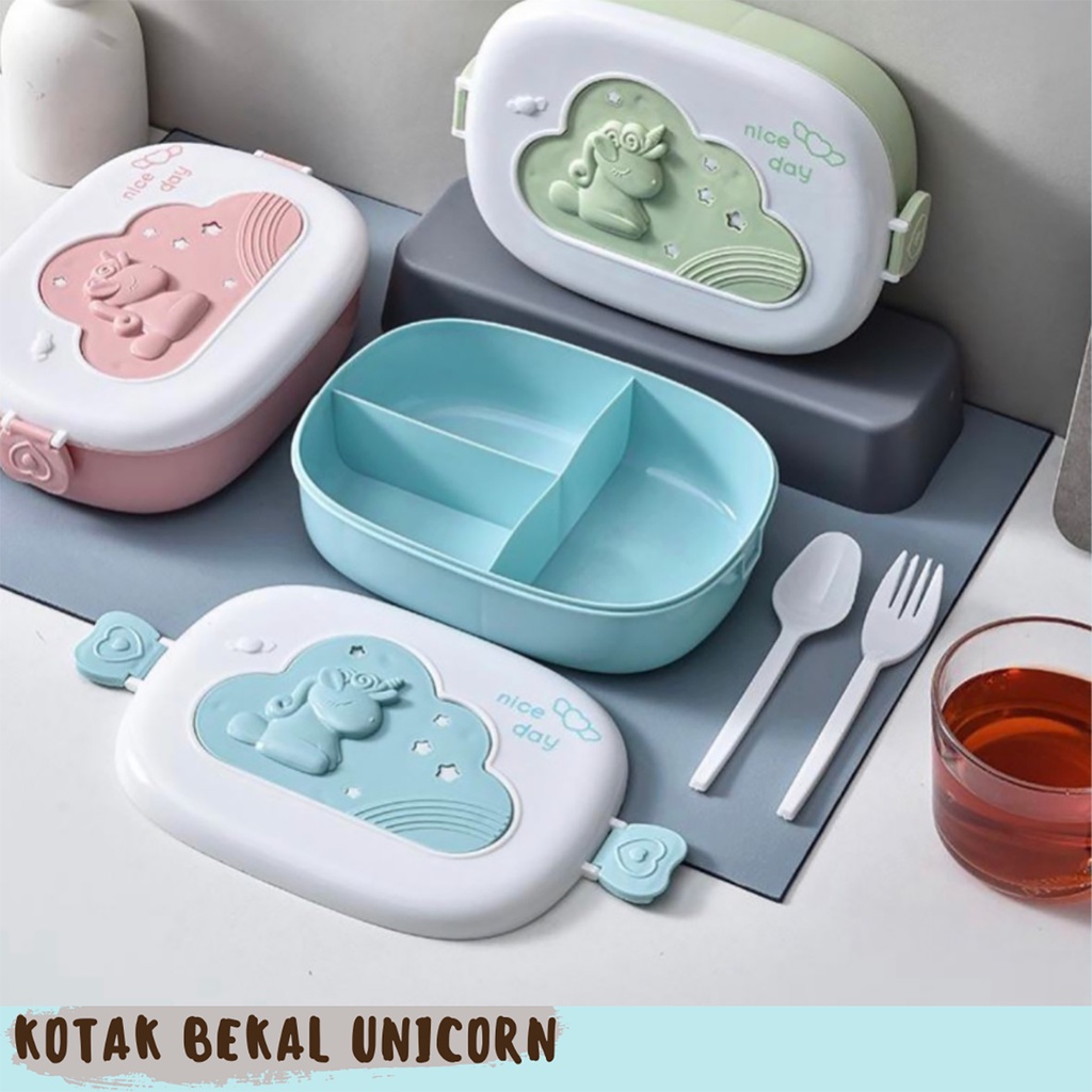 Kotak Bekal Makan Anak Tempat Makan Anak 2 Sekat Motif Kelinci Beruang Lunch Box Rabbit Bear