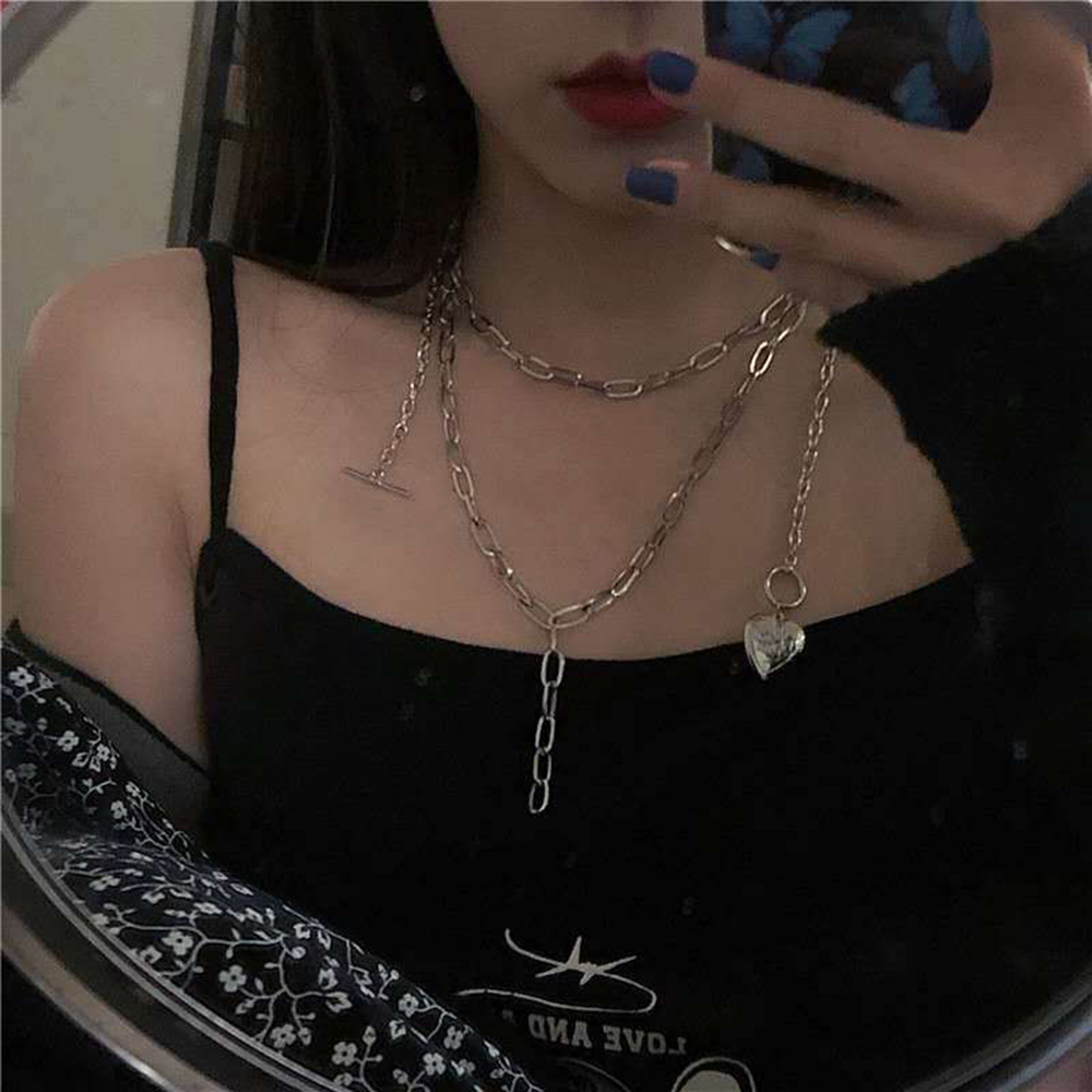 Kalung Rantai Klavikula Hias Liontin Bulat Warna Hitam Gaya Hip Hop Untuk Pria Dan Wanita