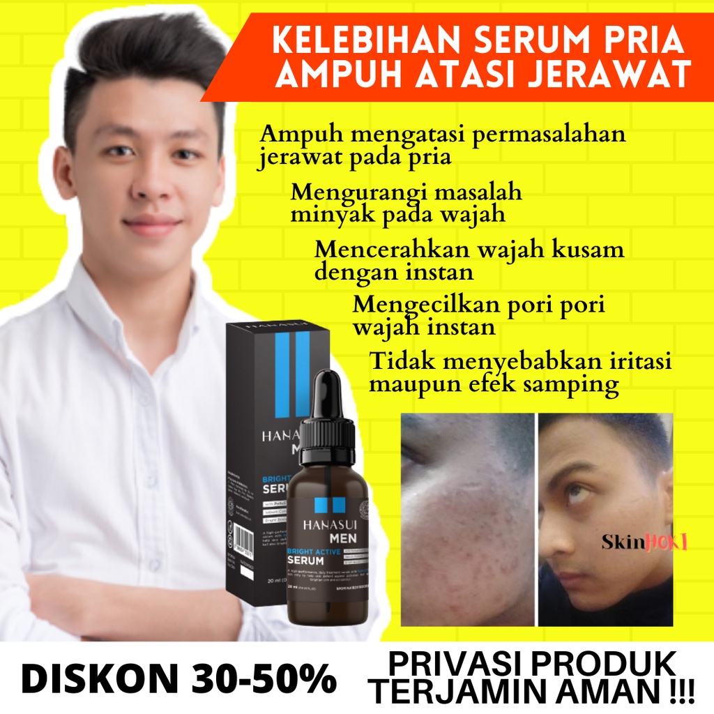 SERUM WAJAH PRIA PENGHILANG JERAWAT PRIA SERUM HANASUI MEN BRIGHT ACTIVE SERUM 20ML SERUM PEMUTIH WAJAH ORIGINAL BPOM