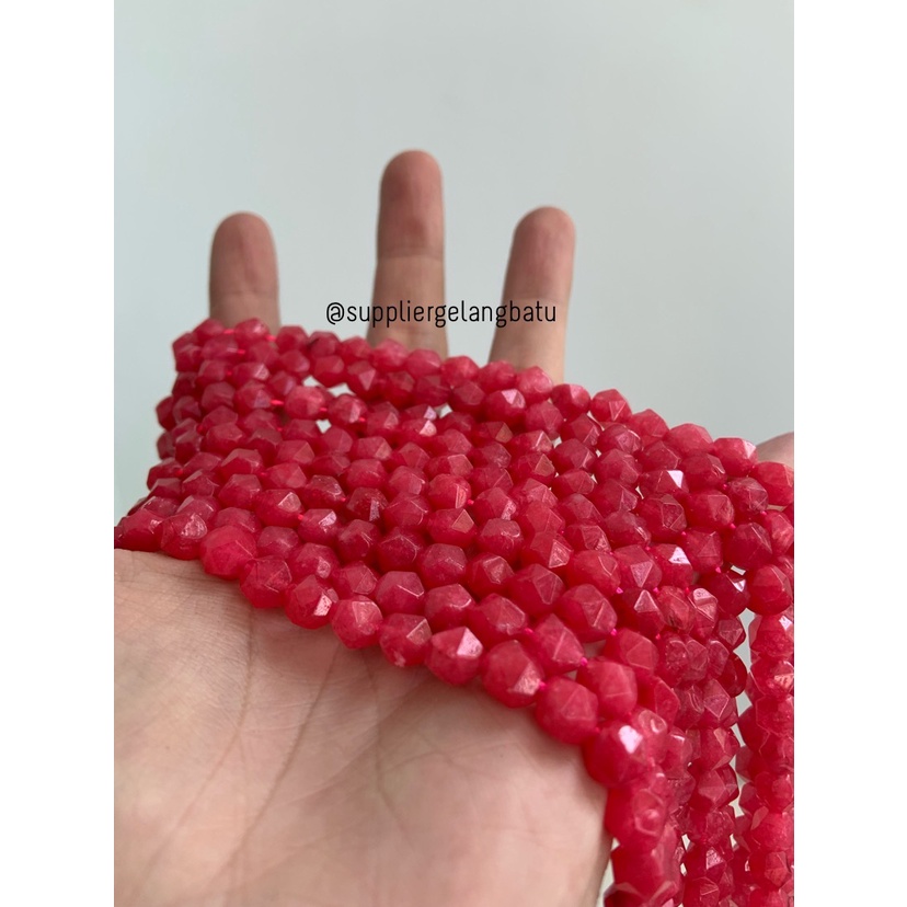 batu hexagon Stone 8mm Strawberry Quartz kilap pink kuarsa natural bahan kalung gelang aksesories lucu