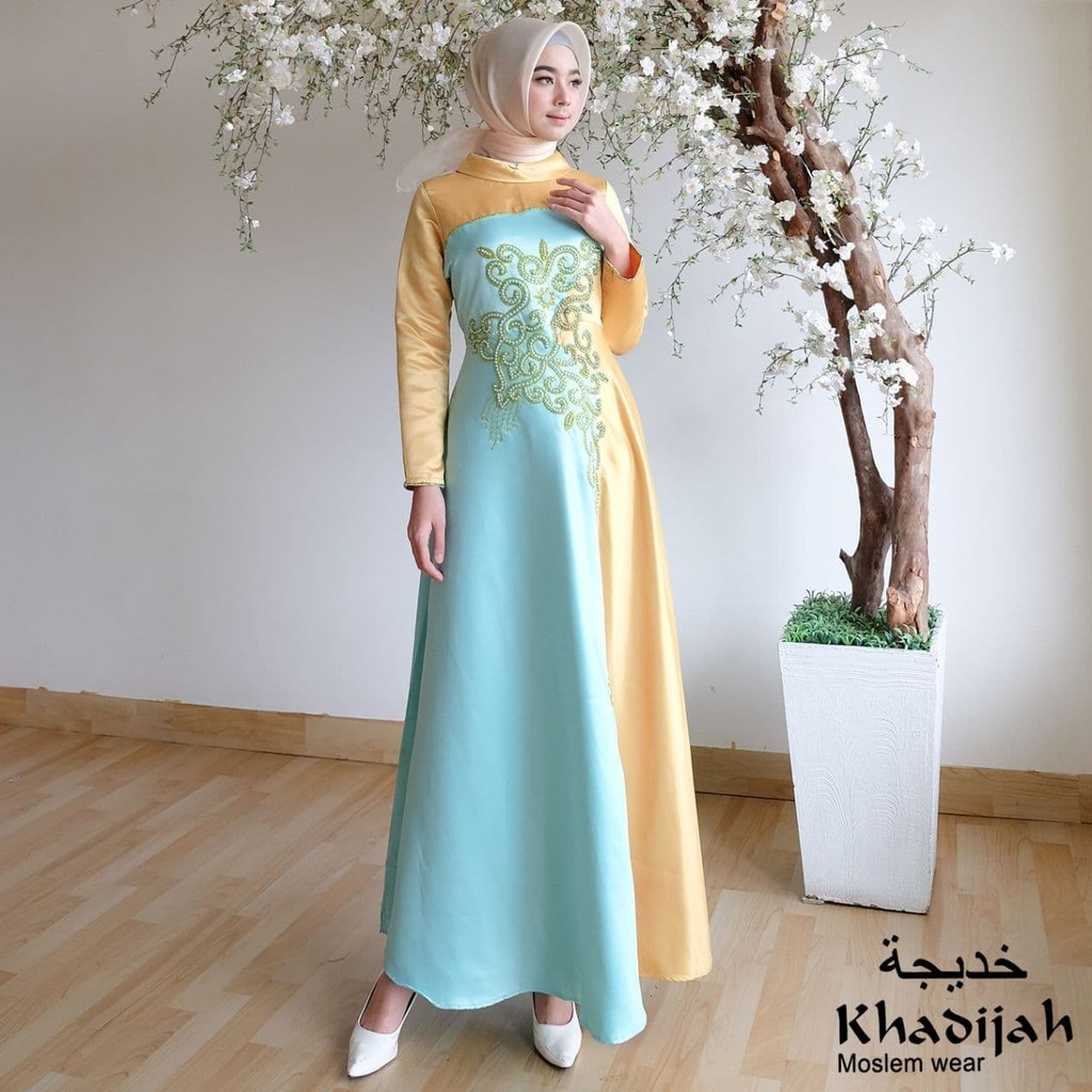 Realpict Gaun payet bordir lovely biru kuning by Khadijah bin Dawood