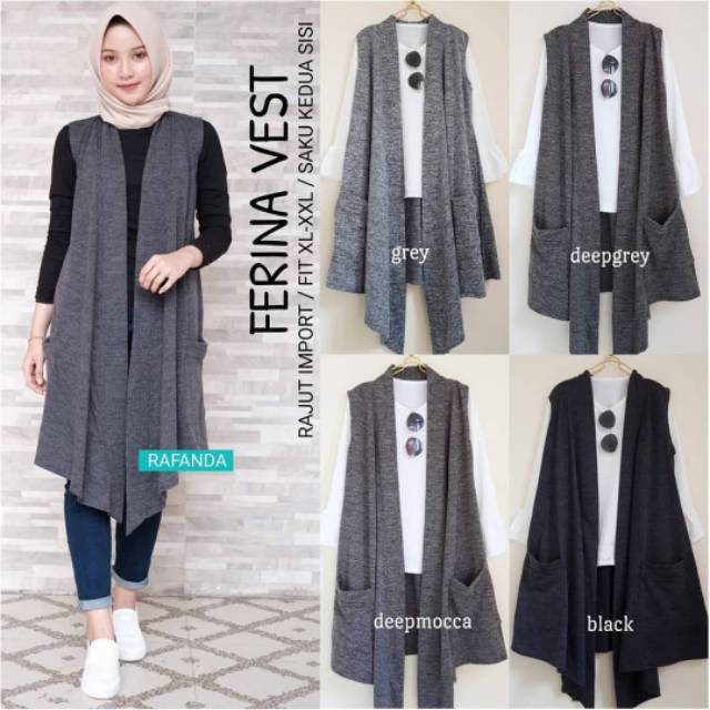 Ferina Vest, VEST/OUTER RAJUT WANITA SUPER CANTIK BAHAN RAJUT IMPORT LD 100-110 TERMURAH TERLARIS OOTD