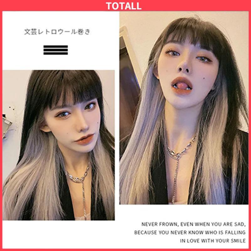 COD Rambut Panjang Lurus Warna Gradien Wanita One Piece Wig Sorot Ekstensi Rambut-Totall