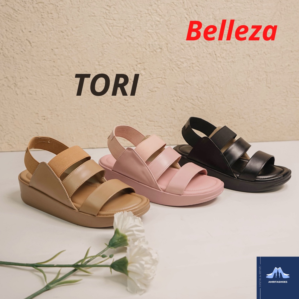 By BELLEZA~ TORI Sepatu Sandal Casual Wanita 2022 Sandal Wedges Strap Kekinian Sandal Sepatu Tali Be