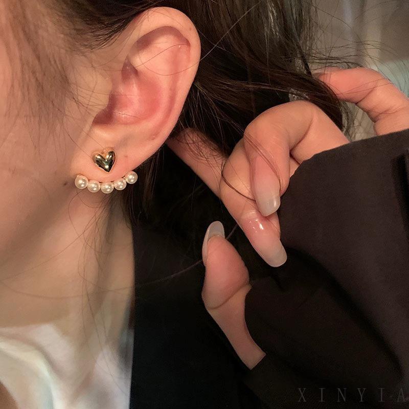 Anting Tusuk Gantung Desain Hati Hias Mutiara Untuk Wanita