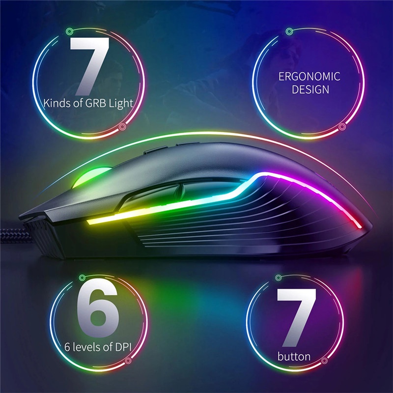 TK Wired Gaming Mouse USB Computer Mouse Gaming RGB Mouse 7 Button 6400DPI LED Silent Game Mice For PC Laptop