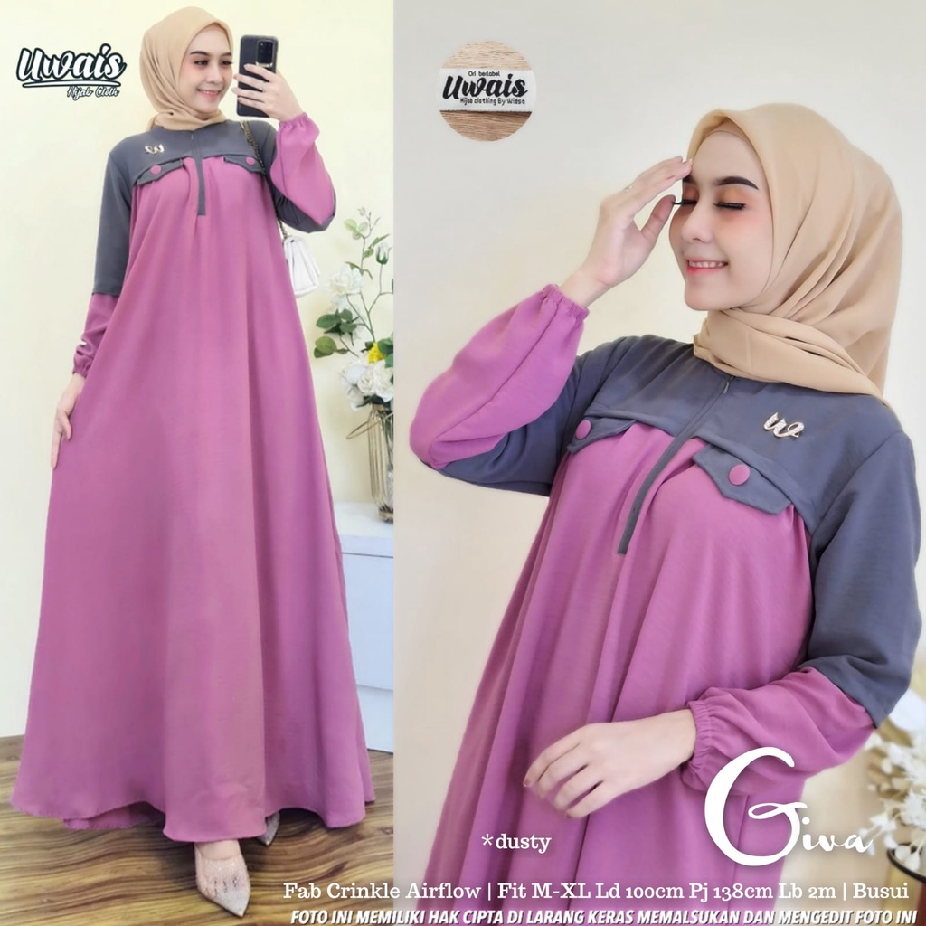 Gamis Wanita Terbaru Giva Dress Bahan Crinkle Airflow Gamis Wanita Terbaru 2023 Pakaian Muslim Wanita Baju Wanita Model Kekinian