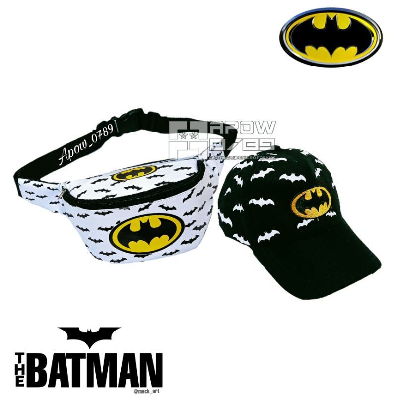 Tas Waistbag BATMAN Paket 2in1/ Tas Bahu Anak Laki laki/Free Topi Baseball anak Usia 2-10thn