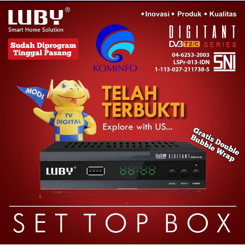 STB TV DIGITAL Set Top Box STB Receiver TV Digital Berkualitas Terbaik SNI Bersertifikat Kominfo Luby DVB-T2-02 berkualitas terbaik tabung bergaransi android tv A5Y8