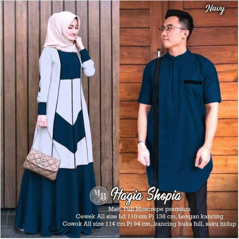 Hagia Shopia Couple Gamis Moscrep Premium Koko Kurta Baju Kopelan Lebaran