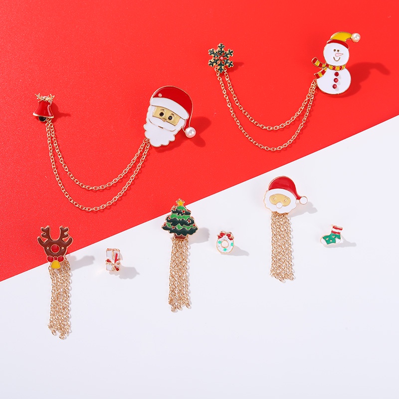 Pin Enamel Rumbai Natal Pin Enamel Lucu Santa Snowman Rumbai Rantai Bros Kerah Lapel Pin Hadiah Perhiasan Natal Untuk Teman