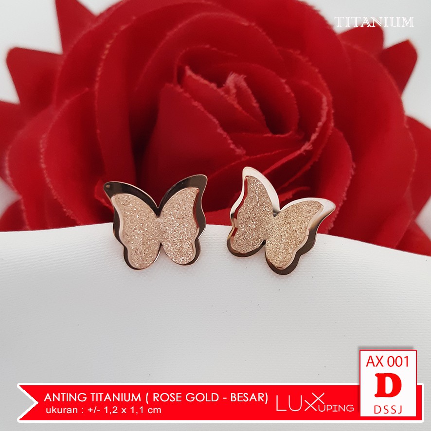 AX 001 Anting Titanium Kupu Kupu Anti Karat Perhiasan Stainless Steel Murah Berlian Anting Tusuk Kupu Rose Gold Anting Gold Giwang Emas Imitasi Anting Anti Karat Selamanya Anting Mewah Luxx Xuping