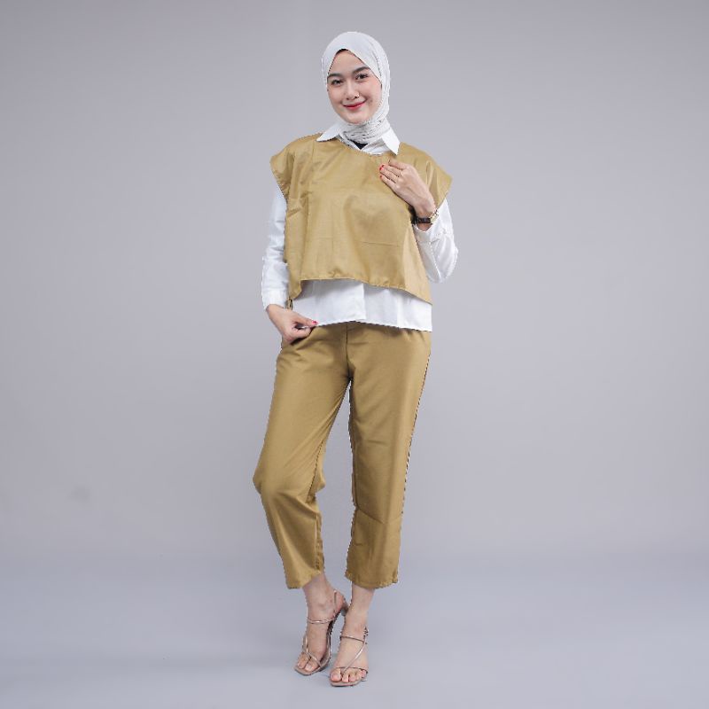 setelan muslim wanita 3 in 1 bahan katun set wanita kantor