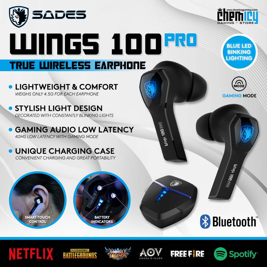 Sades Wings 100 Pro True Wireless TWS Gaming Earphone