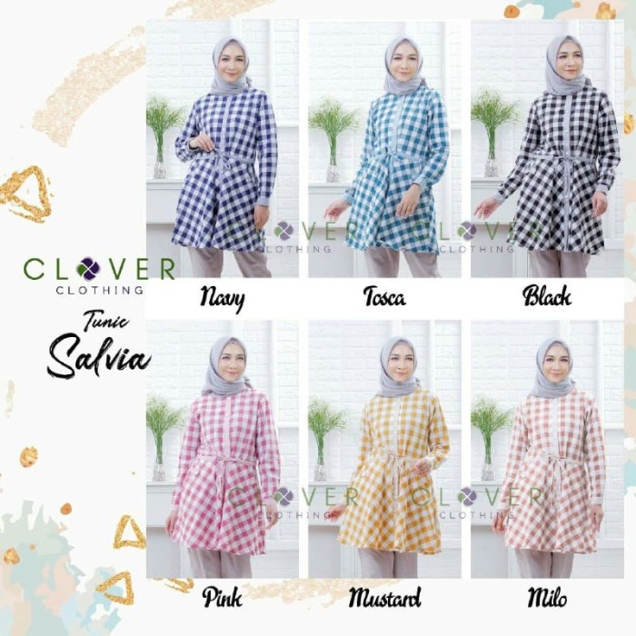Lagi Hangat Hangatnya Ini Tunik Motif Kotak + Clover Clothing Tunic Salvia + Original Brand