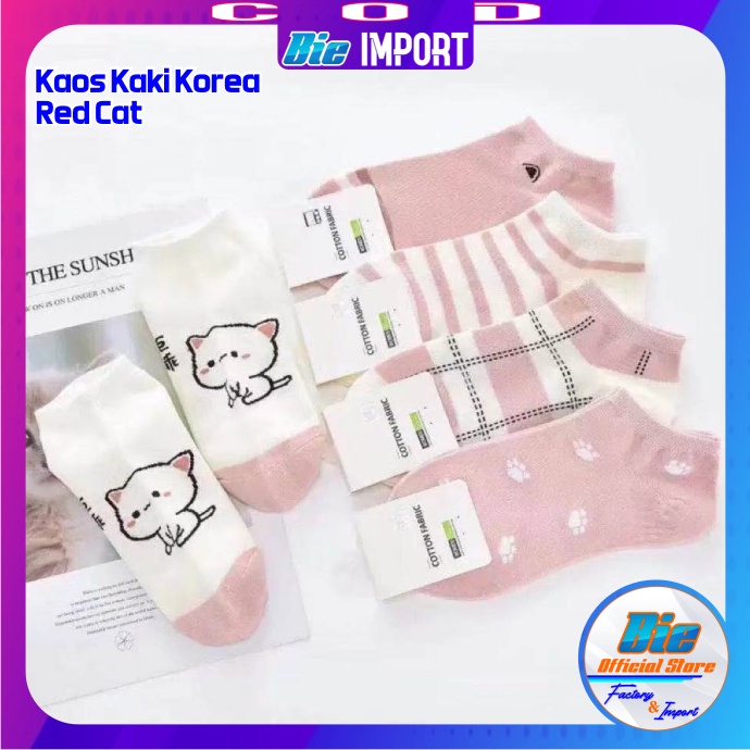 Kaos Kaki Korea Cat Pink Motif Impor Korean Style Best Seller