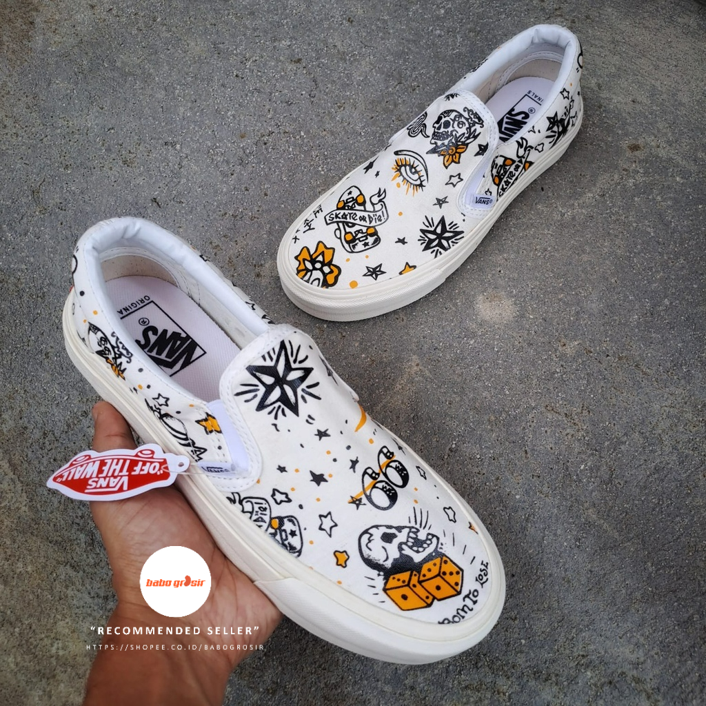 PROMO Sepatu Vans Slip On U-Color Tattoo True White Premium Import Quality, Harga Termurah, Kualitas Terbaik