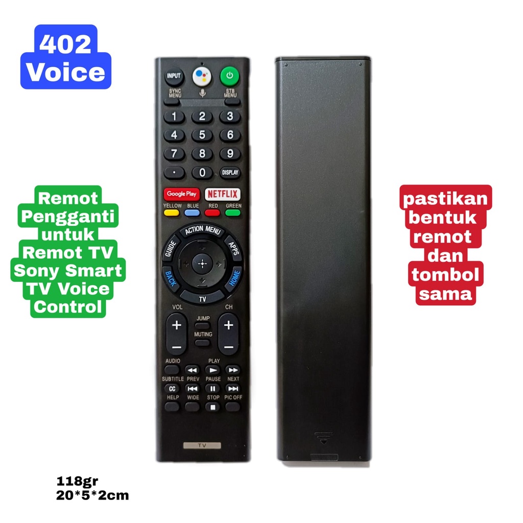 Remote Pengganti untuk Remote Remot TV Sony Smart TV Android 402 Voice