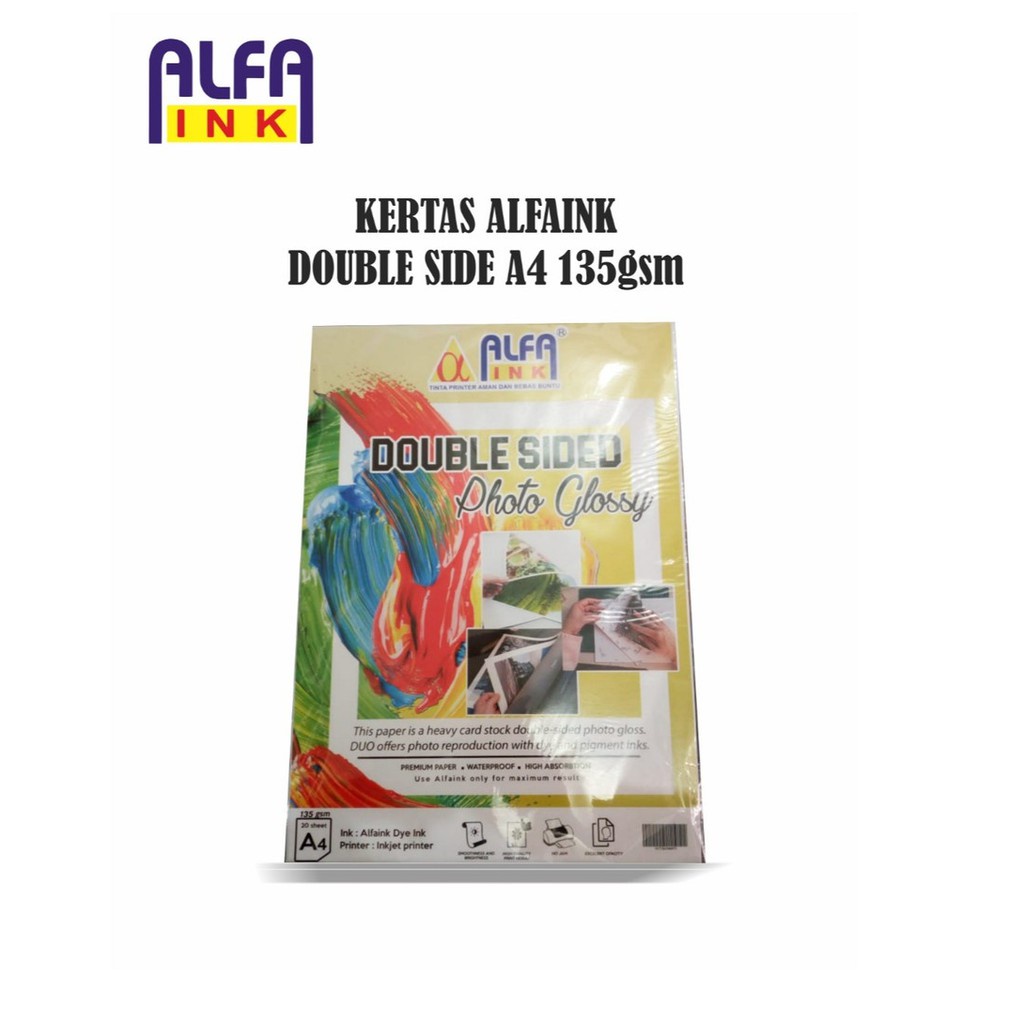 ALFA INK DOUBLE SIDE PHOTO PAPER GLOSSY 135GSM