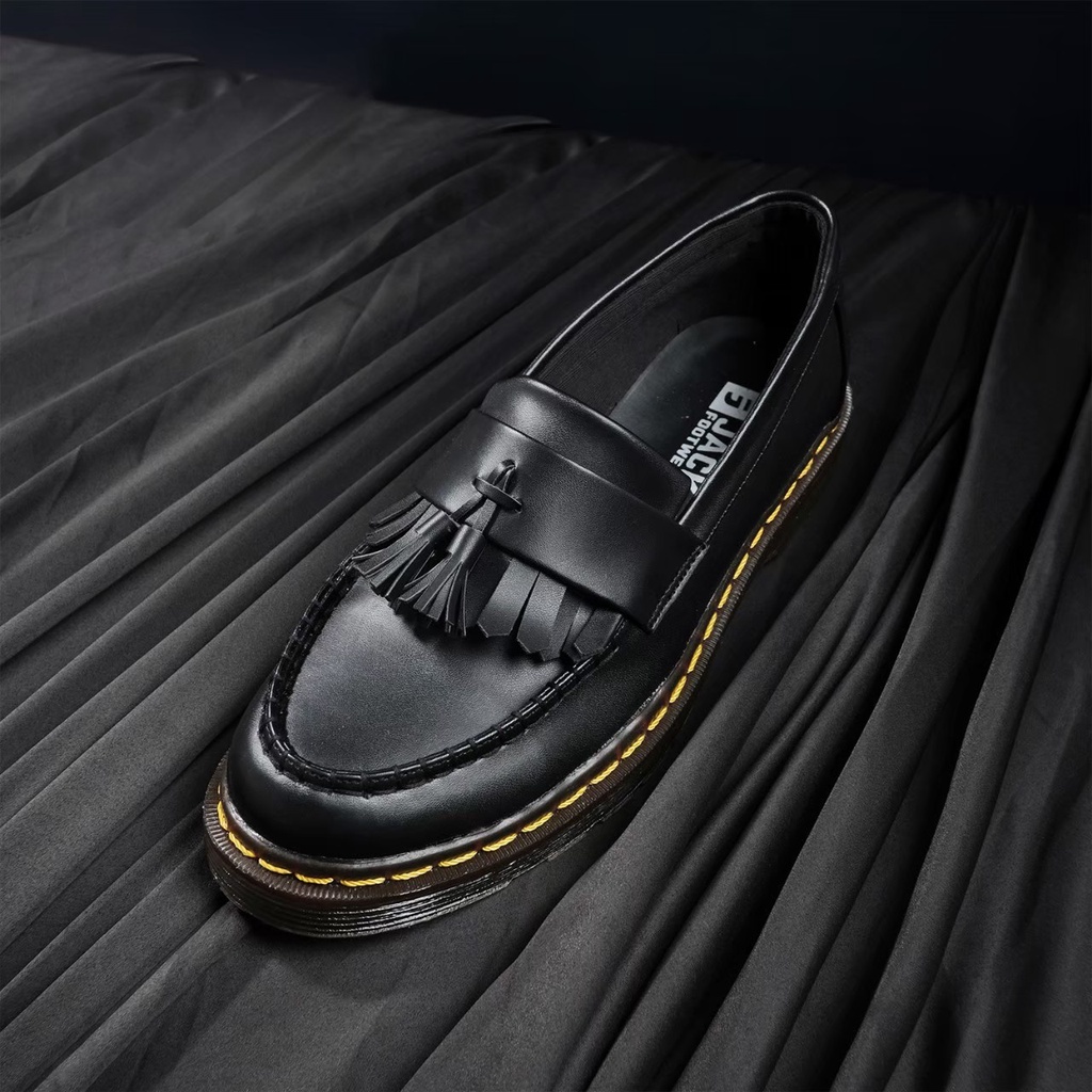 Sepatu Loafers Casual Pria Wanita Kulit Formal Kuliah Penny Loafer Kasual Sepatu Slip On - Ziggy Black