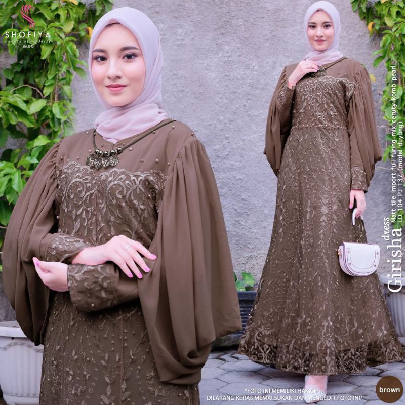 GIRISHA Dress Gamis Brokat Tile Dot Kombinasi Bordir Premium Ori SHOFIYA