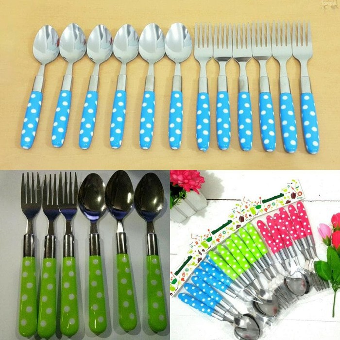 SENDOK MAKAN POLKADOT 1 LUSIN  Terlaris (1SET = 12PCS)