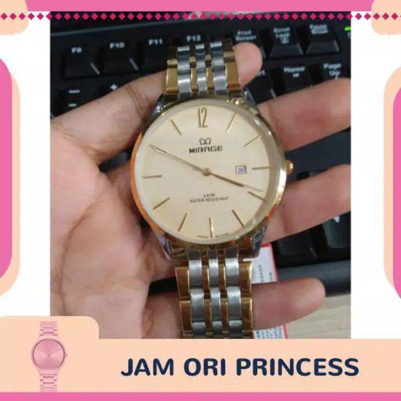 JAM tangan Pria Mirage 8647BRP-M silver gold original