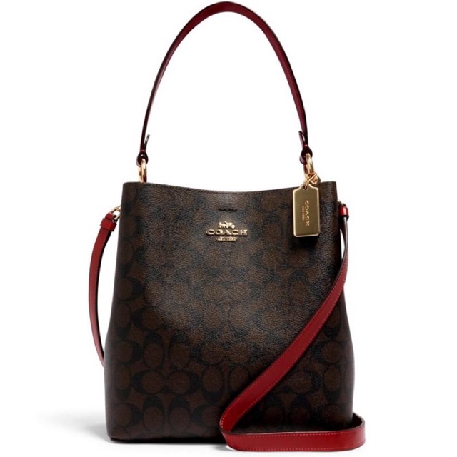 Coach Town Bucket Brown Red Stripe  (91512)