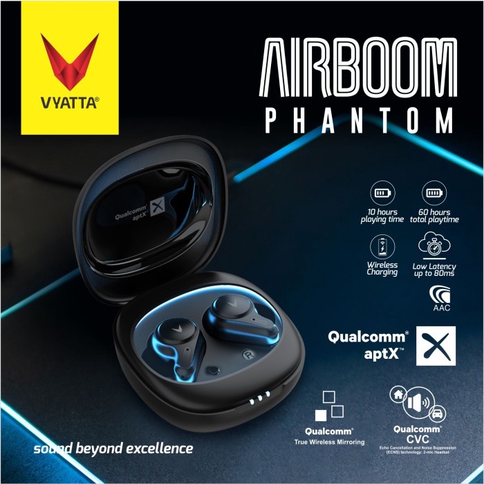 AIRBOOM PHANTOM TWS Bluetooth Earphone QCC Aptx Headset Gaming Olahraga Wireless