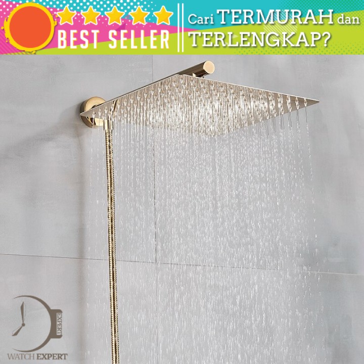 Bisa COD Kepala Shower Mandi Rainfall Stainless Steel Square 8 Inch - Golden