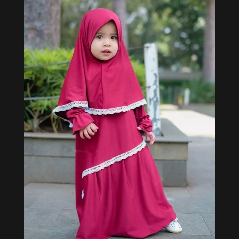 Gamis Zhafira Set Hijab Anak Perempuan Usia 2-7 Tahun |Setelan Busana Bju Syari Bayi Terbaru 3-5 Thn |Stelan Pakaian Tanggung Little Pineapple Baju Muslim Lucu