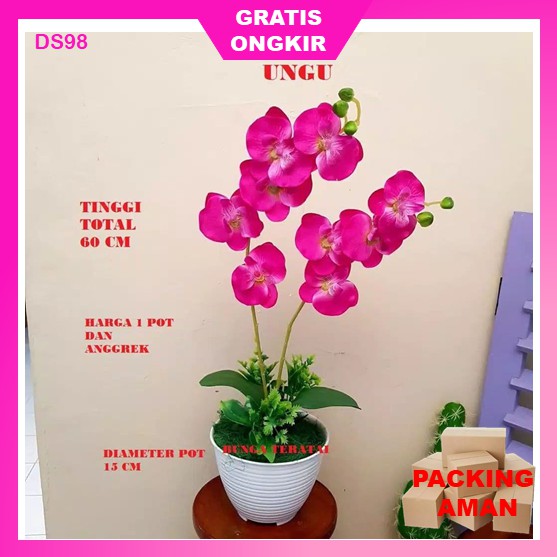Bunga Artificial Hias Plastik Besar Dengan Pot Bunga Anggrek Dekorasi Hiasan Rumah