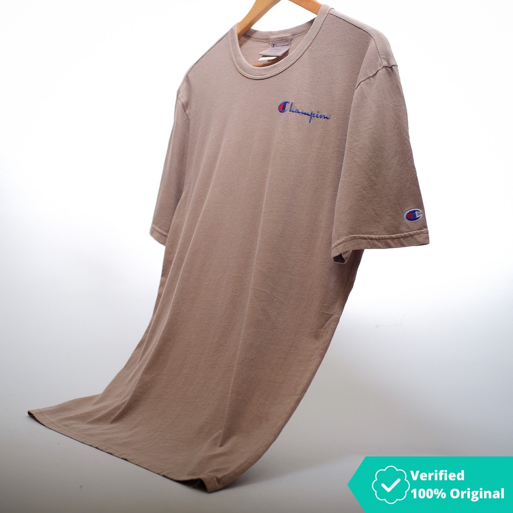 Tshirt Champion Life Tee Vintage Wash Blue Script Logo Brown